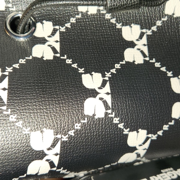 NWT KARL LARGERFELD BLACK AND WHITE w/SILVER HARDWARE BUCKET BAG/TOTE - Picture 3 of 10